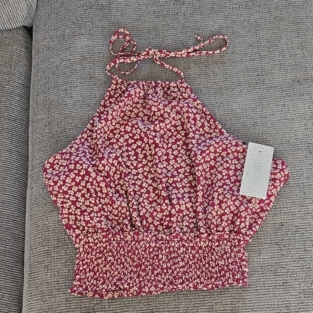 Sienna Sky Floral Halter Top in Pink and White